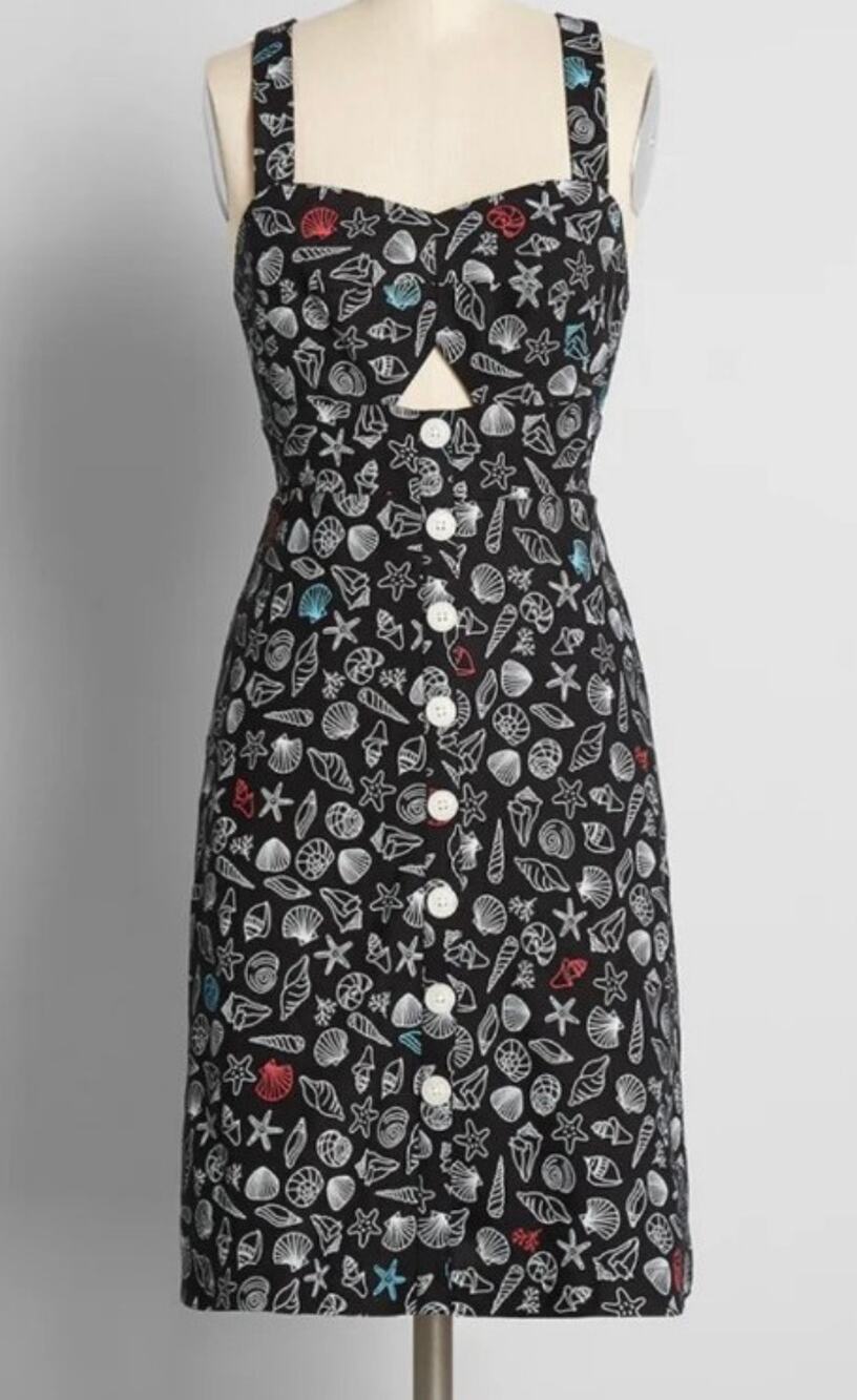 Modcloth Black Linen Blend Mixed Seashell Dress 0 NWT